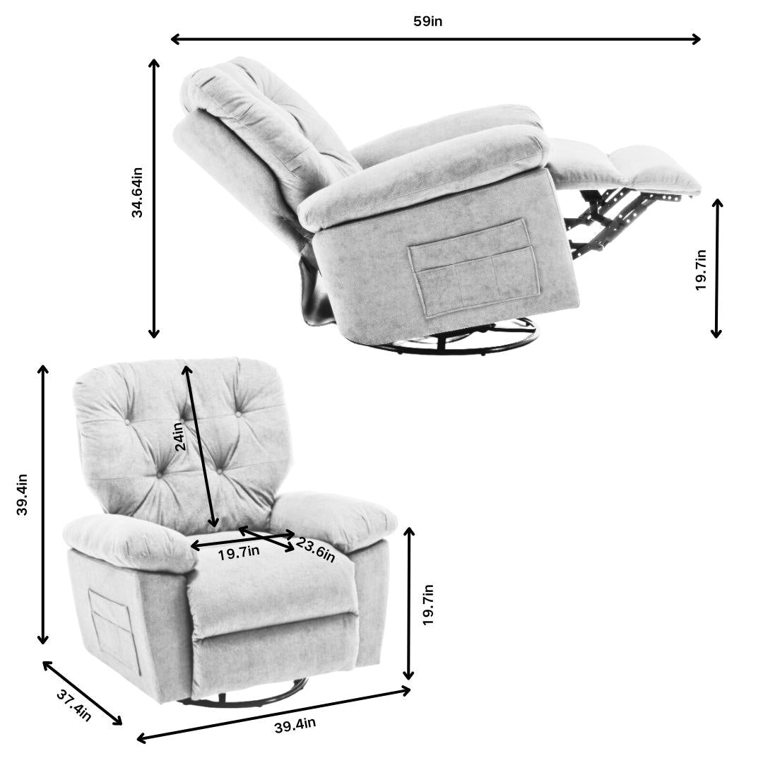 Fauteuil inclinable pivotant avec rembourrage en polaire synthétique douce, confort généreux, fonction planeur, poche latérale, dossier réglable
