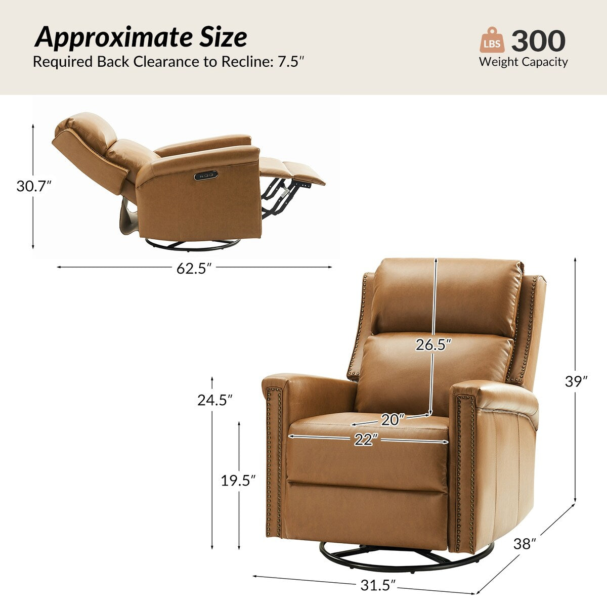 Fauteuil inclinable électrique pivotant et à bascule traditionnel Tobias par HULALA HOME