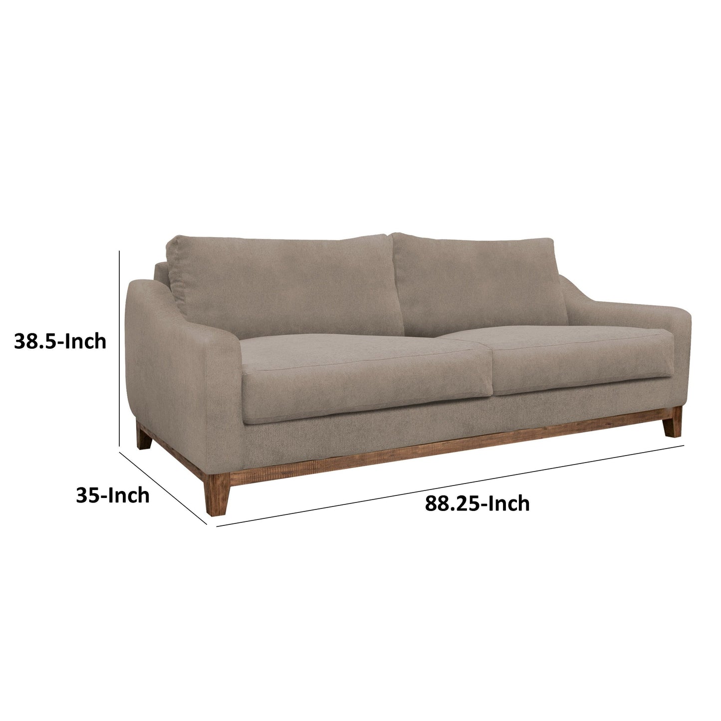Canapé Tuba, polyester marron clair, coussins en mousse, pin massif, 223 cm