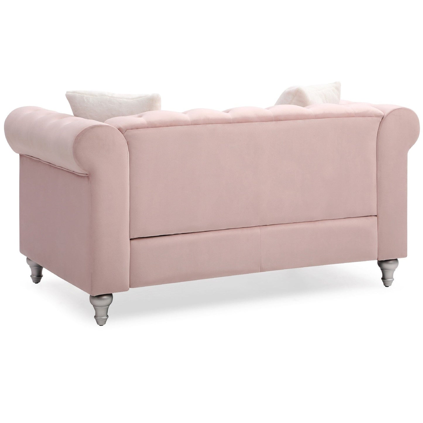 Canapé 2 places capitonné en velours imitation bijou avec coussins décoratifs - 60 - Rose