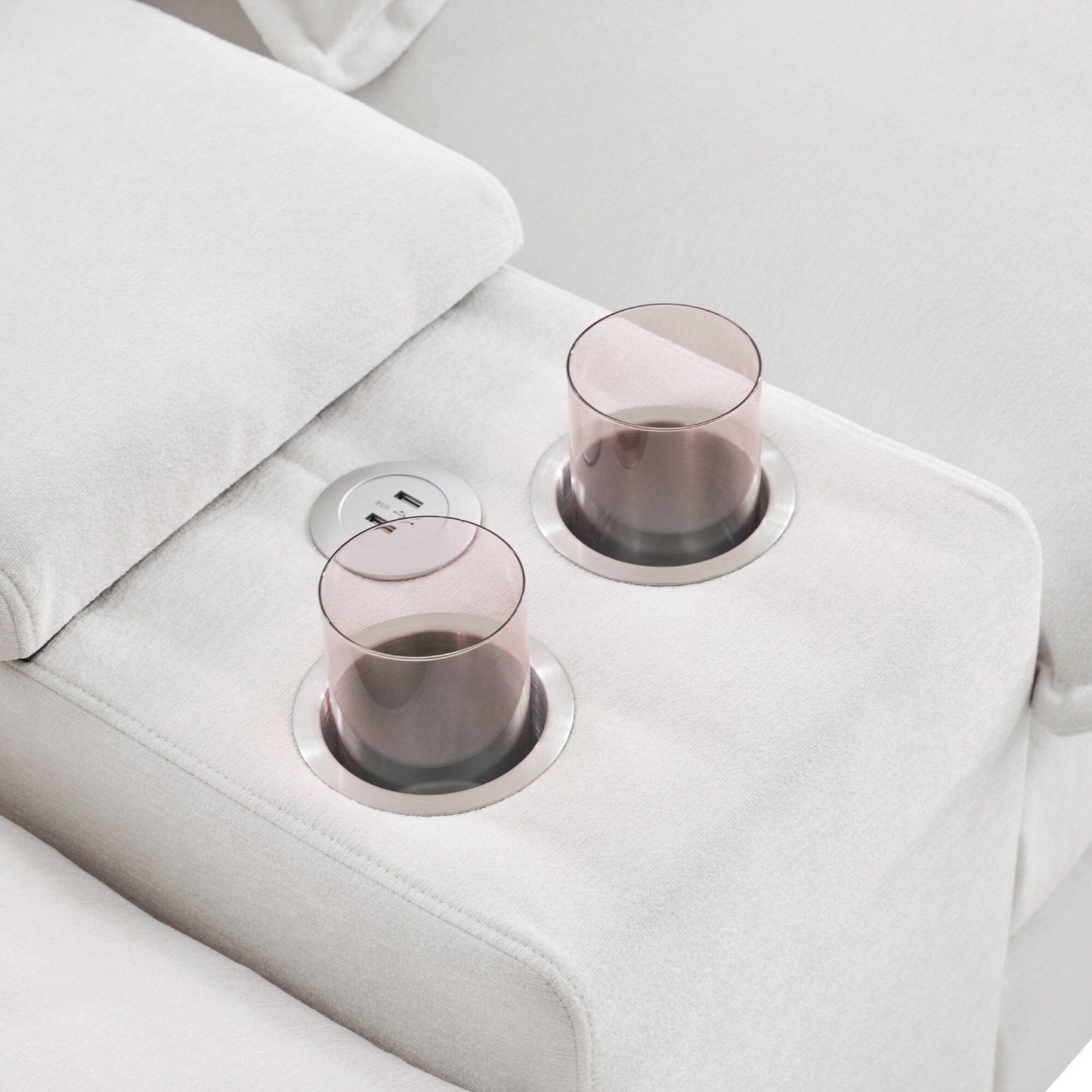 Canapé en U avec console, porte-gobelets et ports USB, mobilier d'intérieur symétrique rembourré, ensemble canapé-lit avec méridienne