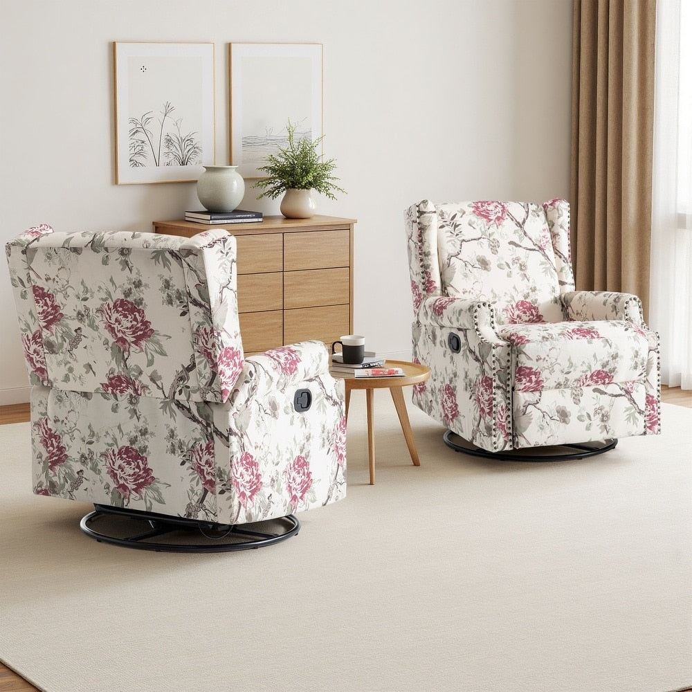 UIXE Lot de 2 fauteuils inclinables pivotants à bascule et à imprimé floral Roderich Farmhouse