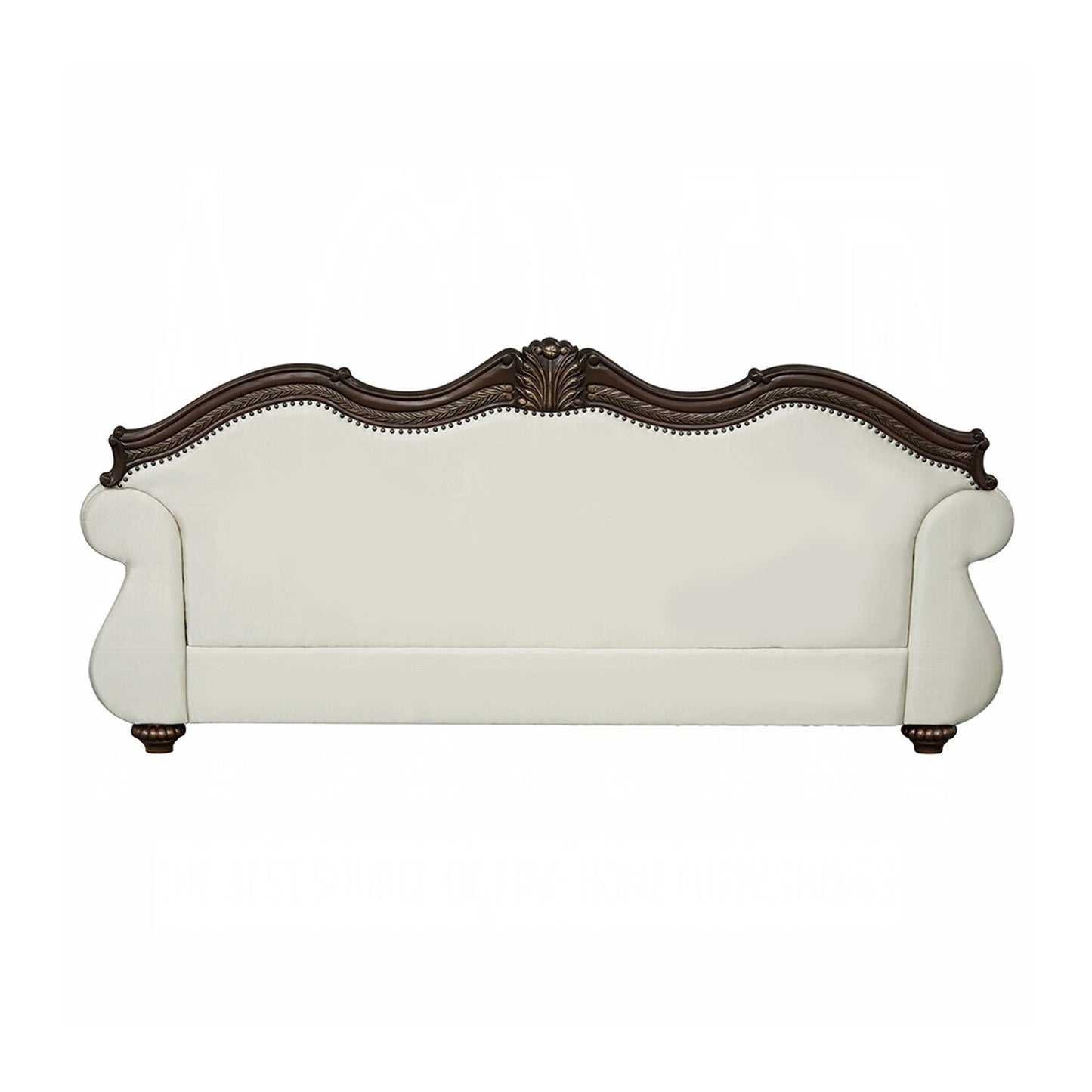 Canapé rembourré avec dossier capitonné en beige et cerisier