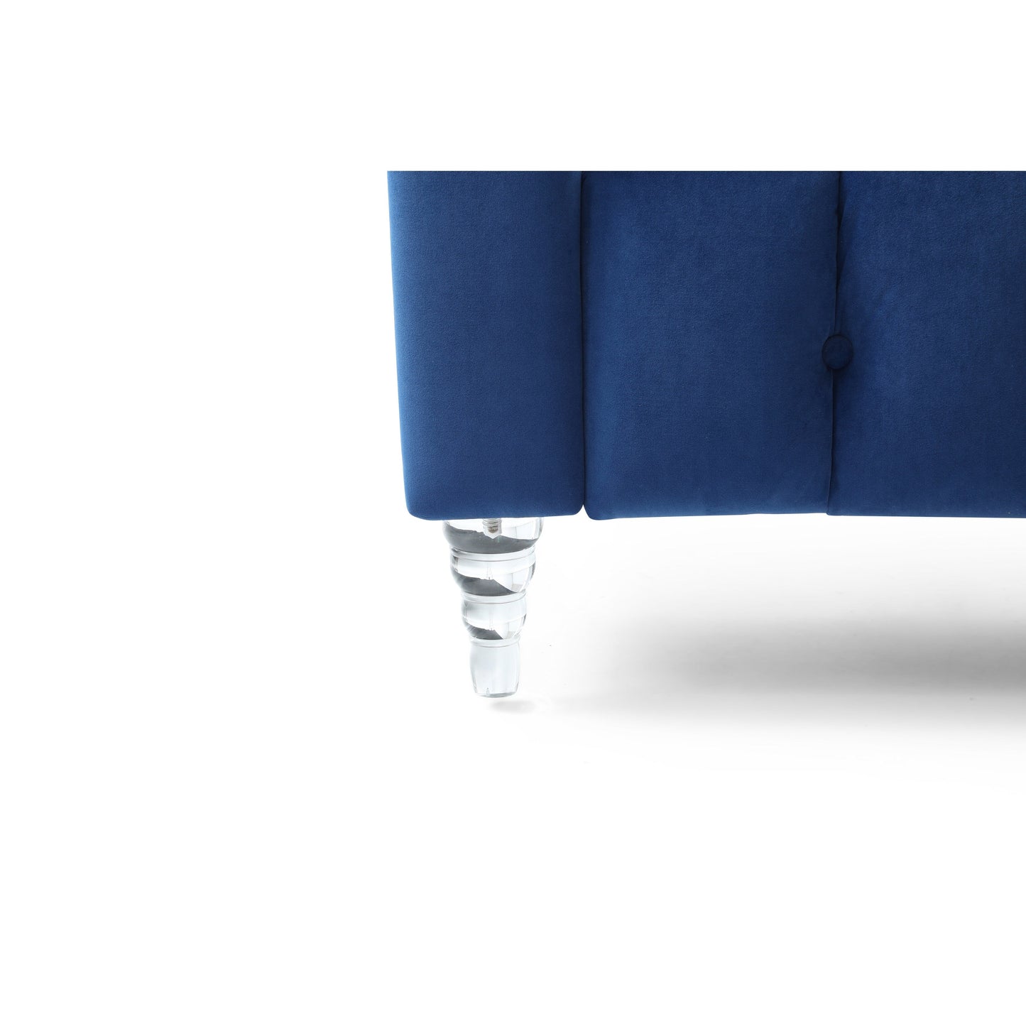 Canapé 3 places en velours avec pieds transparents et dossier capitonné