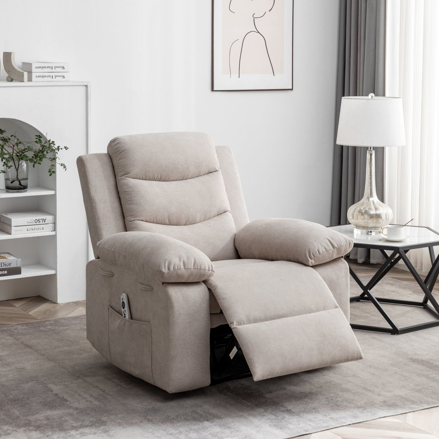 Fauteuil inclinable électrique en velours avec fonction de massage réglable et système de chauffage