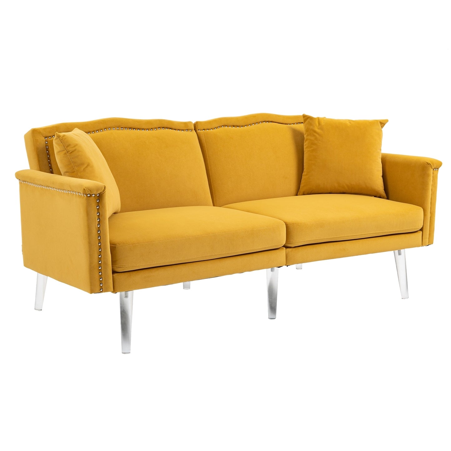 Canapé-lit rembourré en velours avec clous et pieds en acrylique