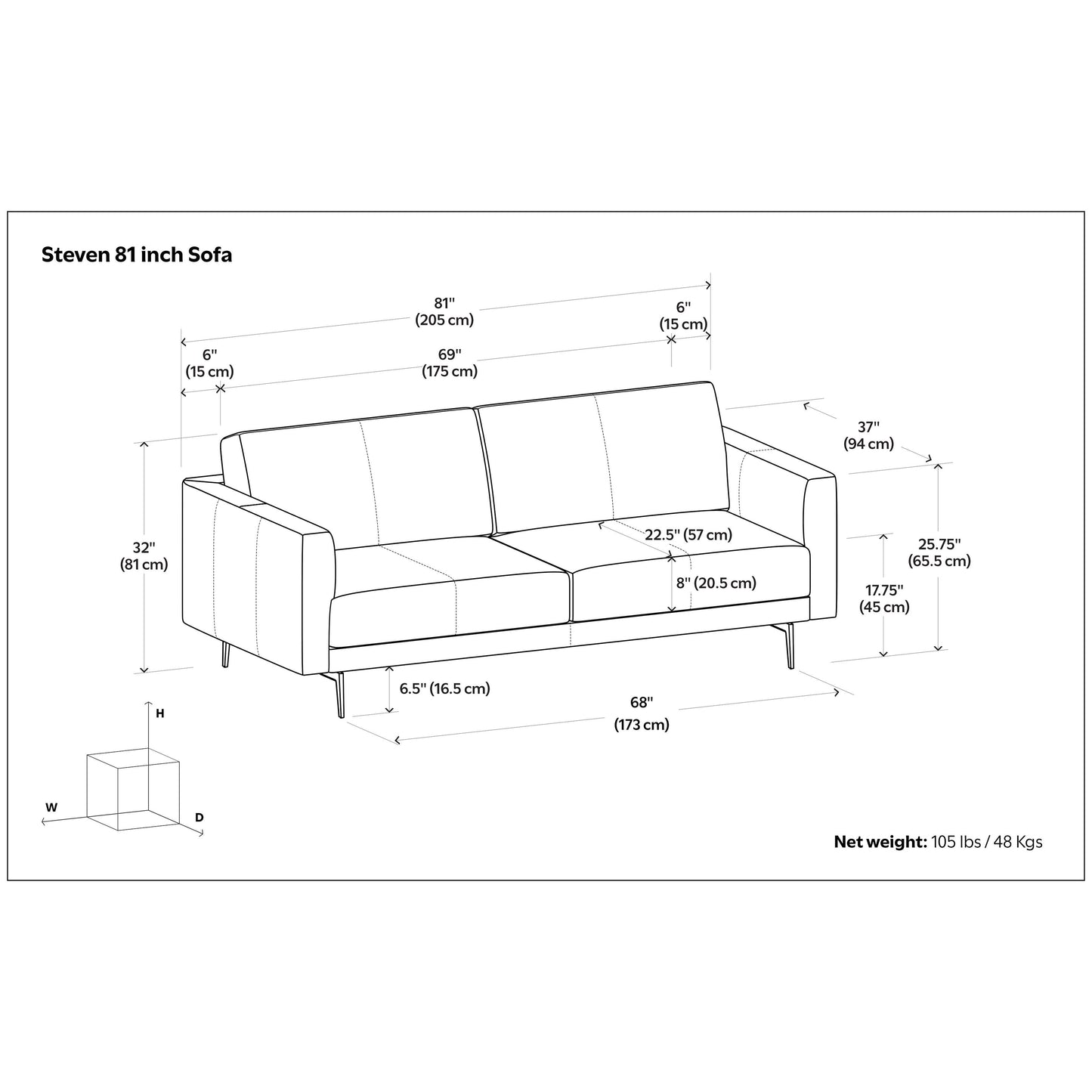 Canapé large WYNDENHALL Danbury Modern Mid-Century 81 en cuir véritable