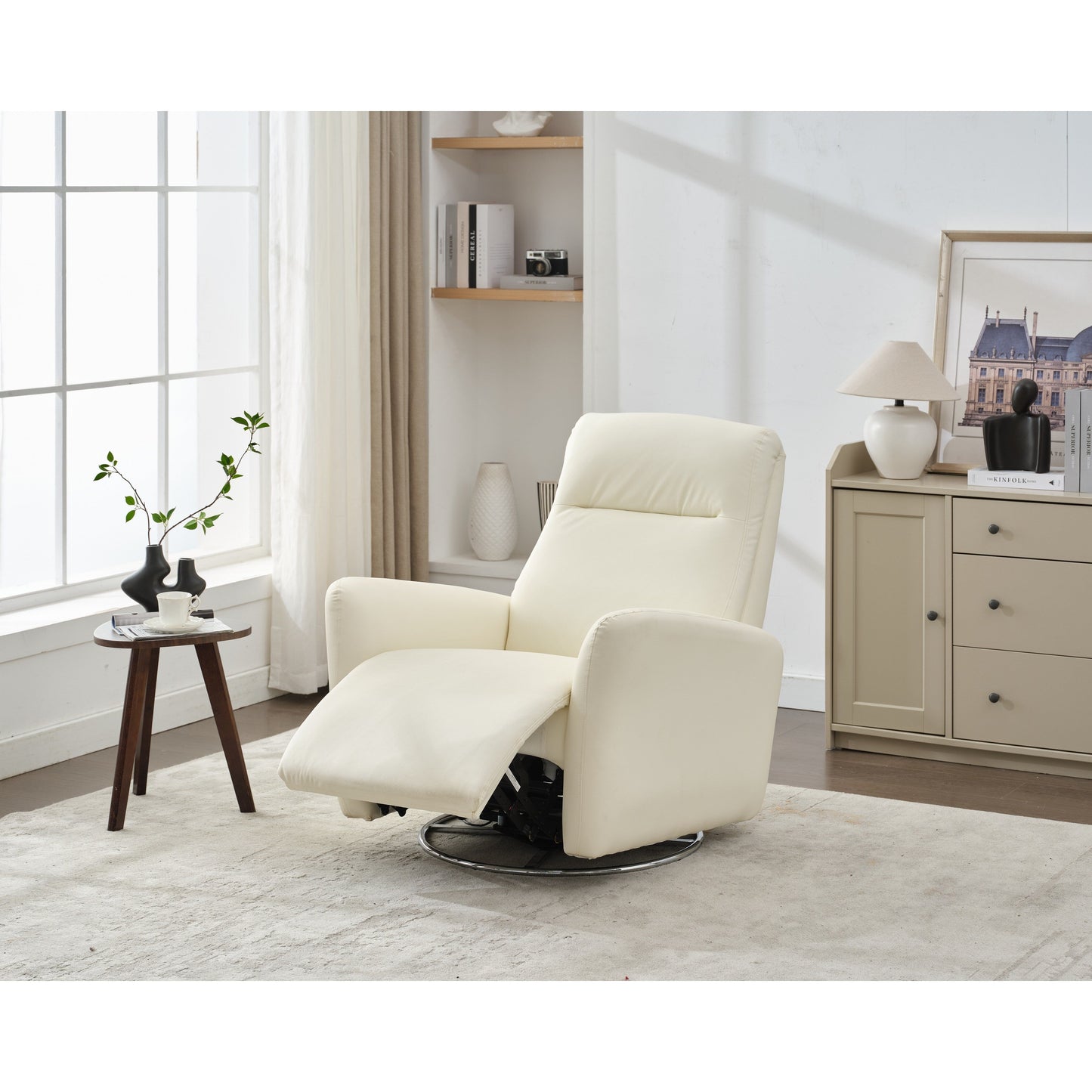 Fauteuil inclinable électrique pivotant à 270° en similicuir blanc avec dossier ergonomique, ports USB et Type-C