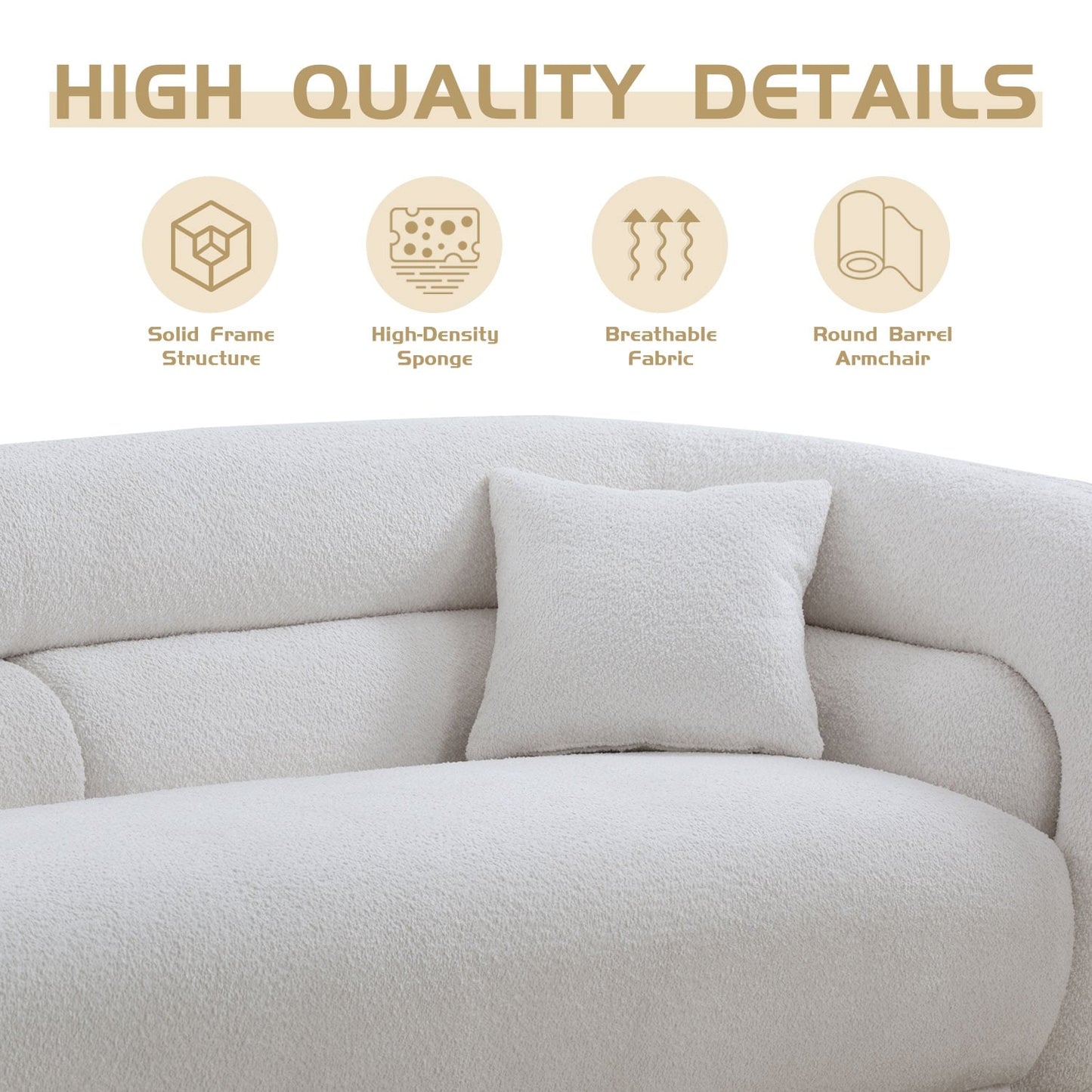 Canapé incurvé rembourré moderne et contemporain de 91 pouces avec 2 coussins pour le salon