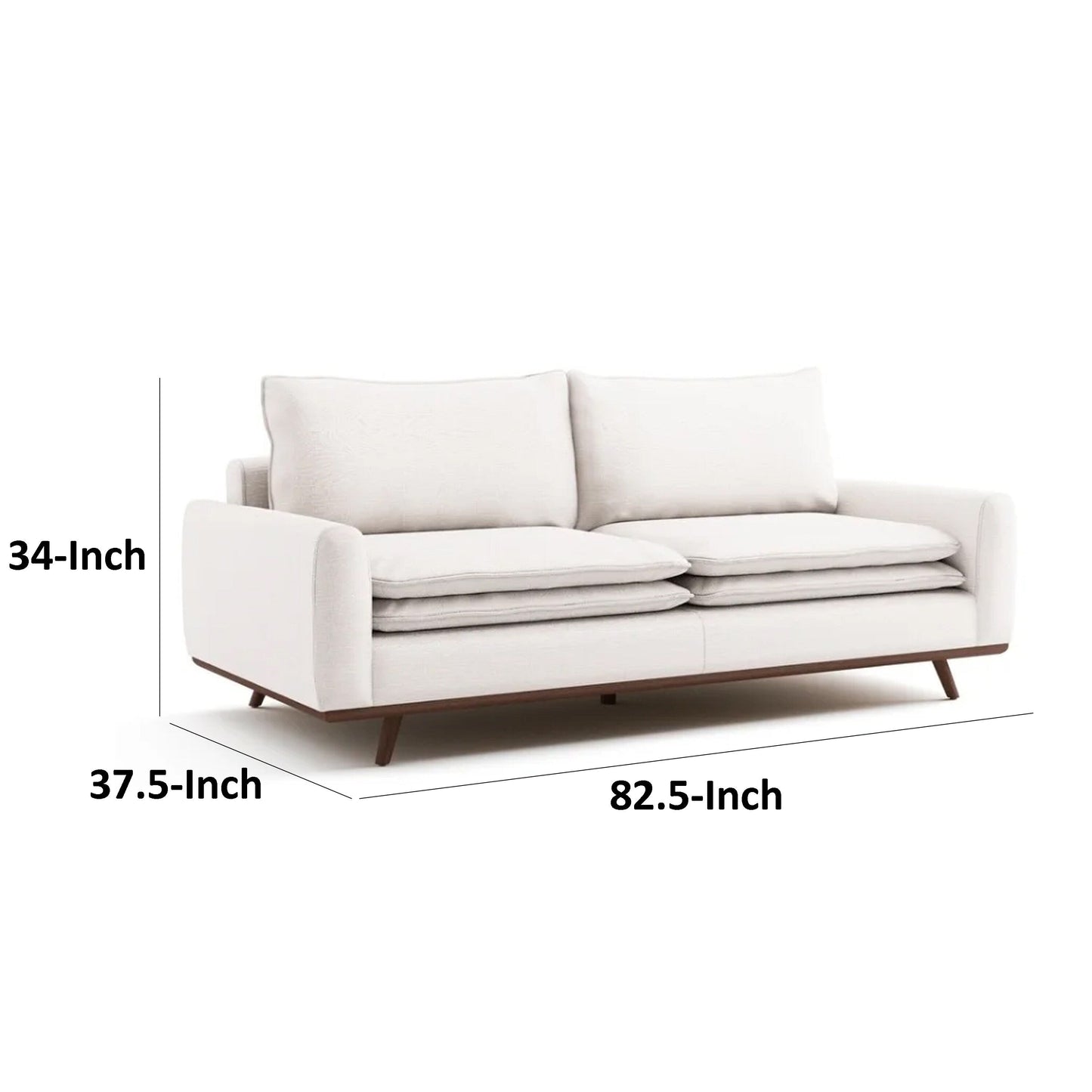 Canapé Yaana avec coussins en plumes, bois brun foncé, blanc, 210 cm