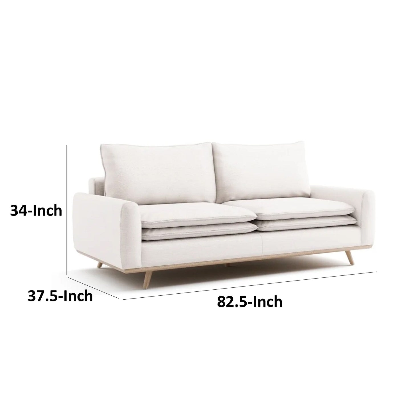 Canapé Yaana avec coussins en plumes, chêne brun, blanc, 210 cm