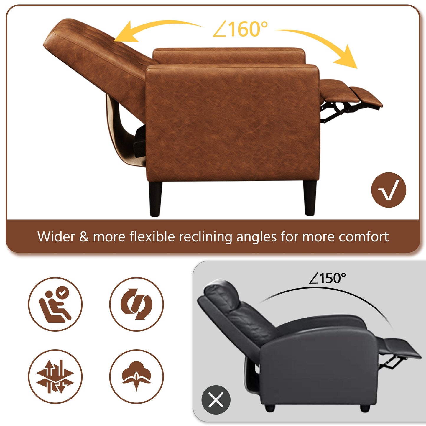 Yaheetech Canapé inclinable moderne en similicuir avec dossier réglable et repose-pieds capitonné