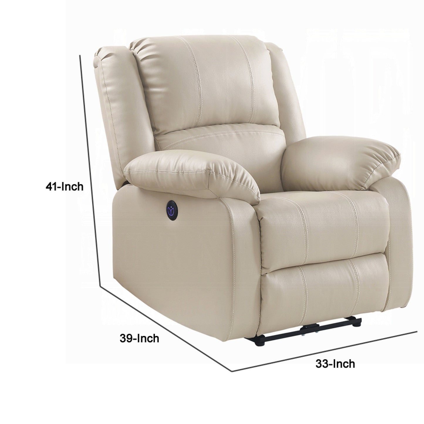 Fauteuil inclinable électrique Zuru, accoudoirs coussinés, similicuir beige