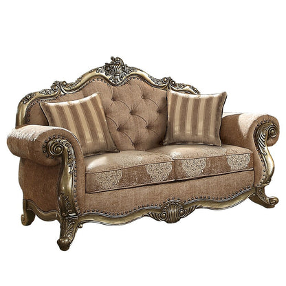 0 Causeuse capitonnée à boutons en chêne vintage