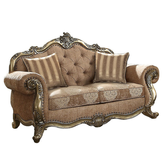 0 Causeuse capitonnée à boutons en chêne vintage