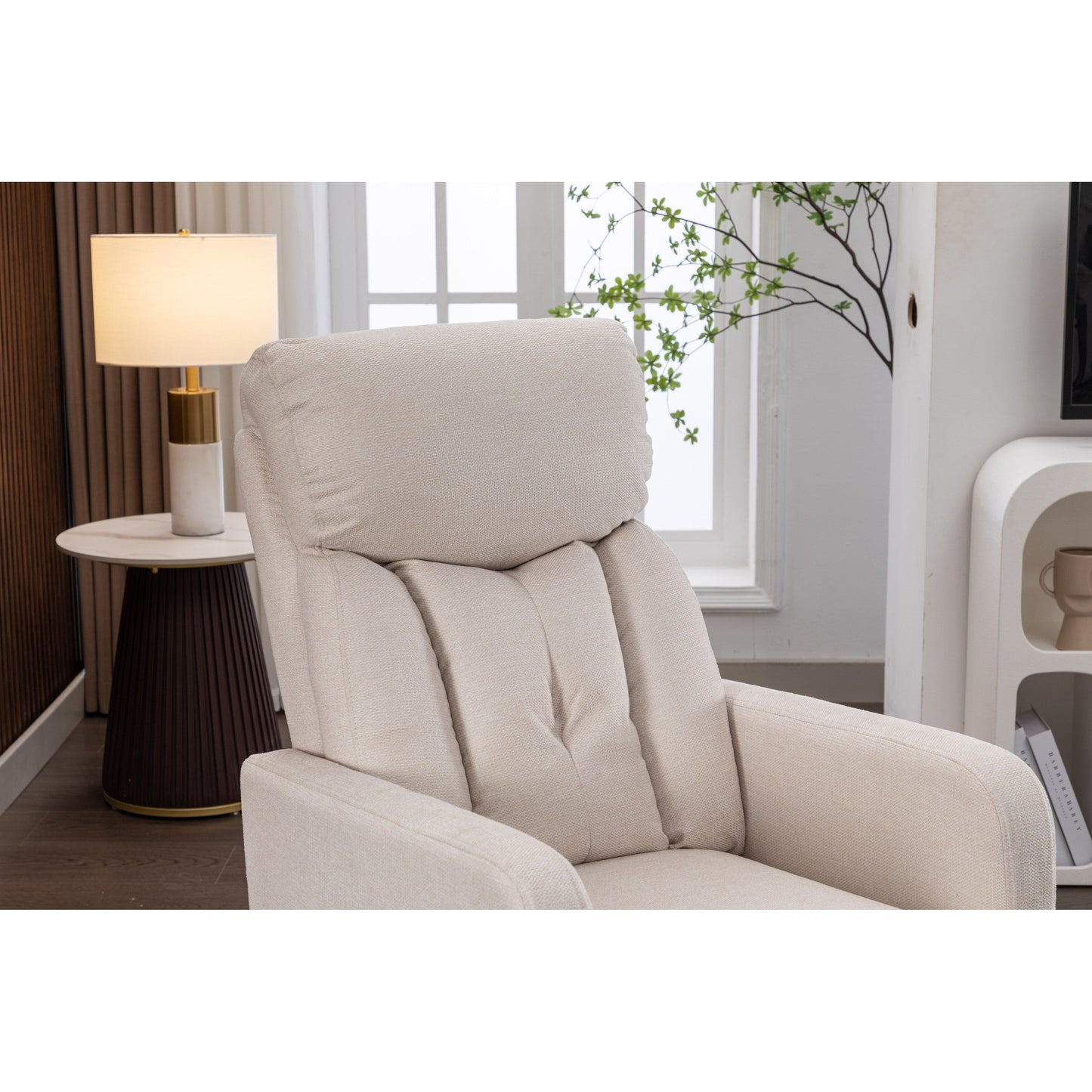 022-Fauteuil à bascule pivotant en tissu de lin Gilder Chair avec poche