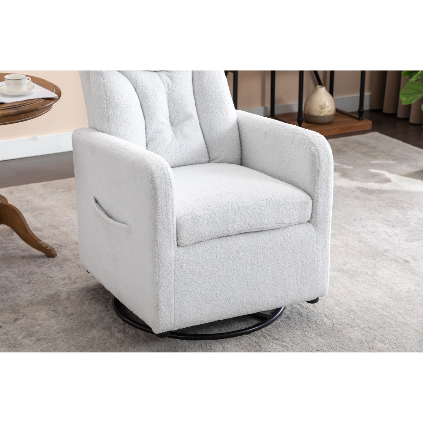 022-Fauteuil à bascule pivotant en tissu de lin Gilder Chair avec poche