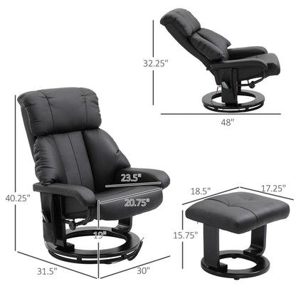 Fauteuil de massage à vibrations à 10 points, pivotant et inclinable, en cuir PU, avec dossier réglable, repose-pieds et télécommande