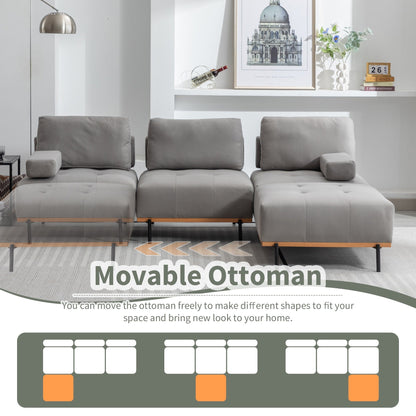 Canapé en L en tissu de 100,7 po avec pouf amovible et pieds en métal