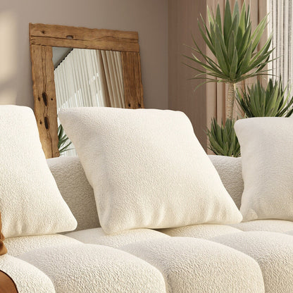 Canapé Teddy en velours blanc avec cadre en bois de 100,8 W pour 4 personnes