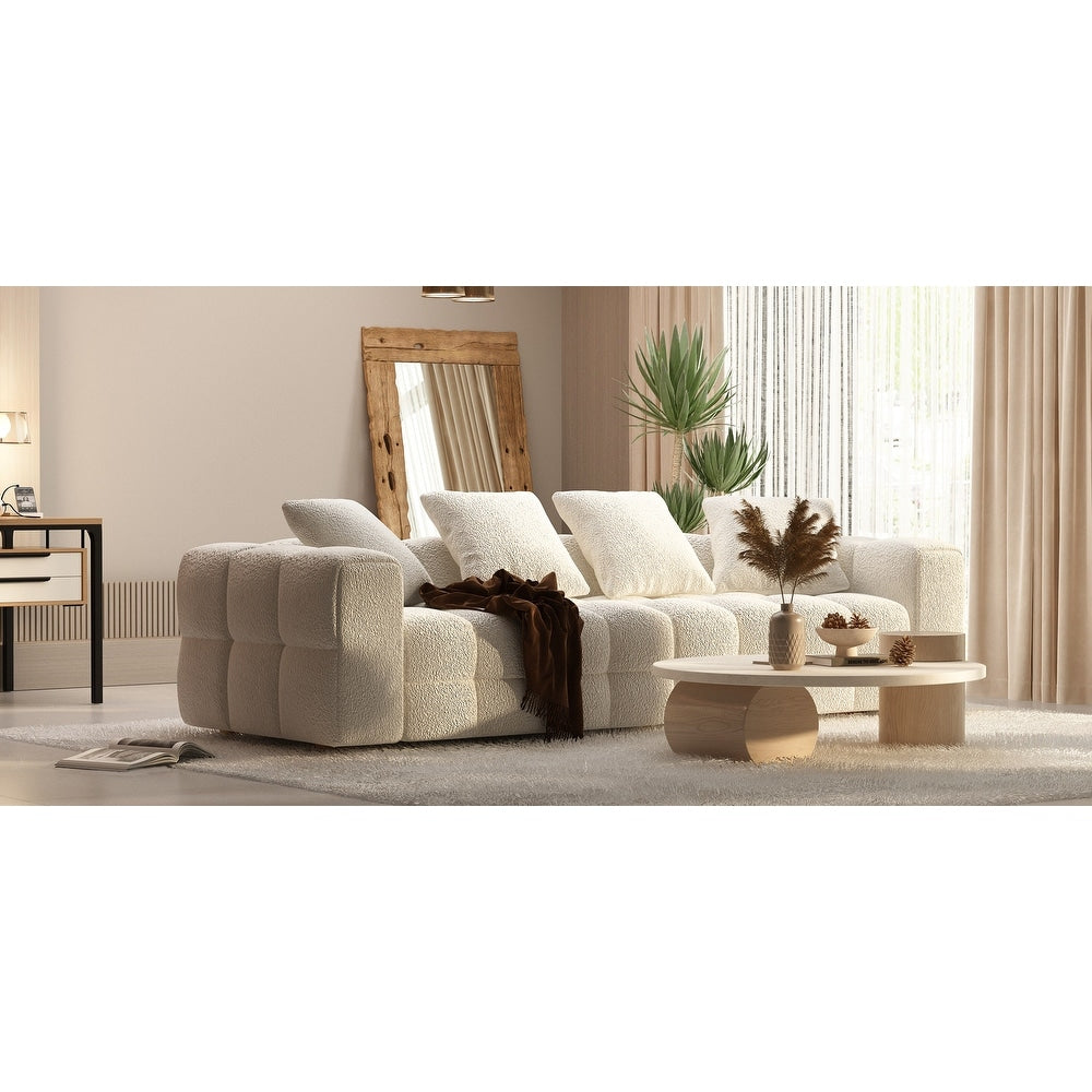 Canapé Teddy en velours blanc avec cadre en bois de 100,8 W pour 4 personnes