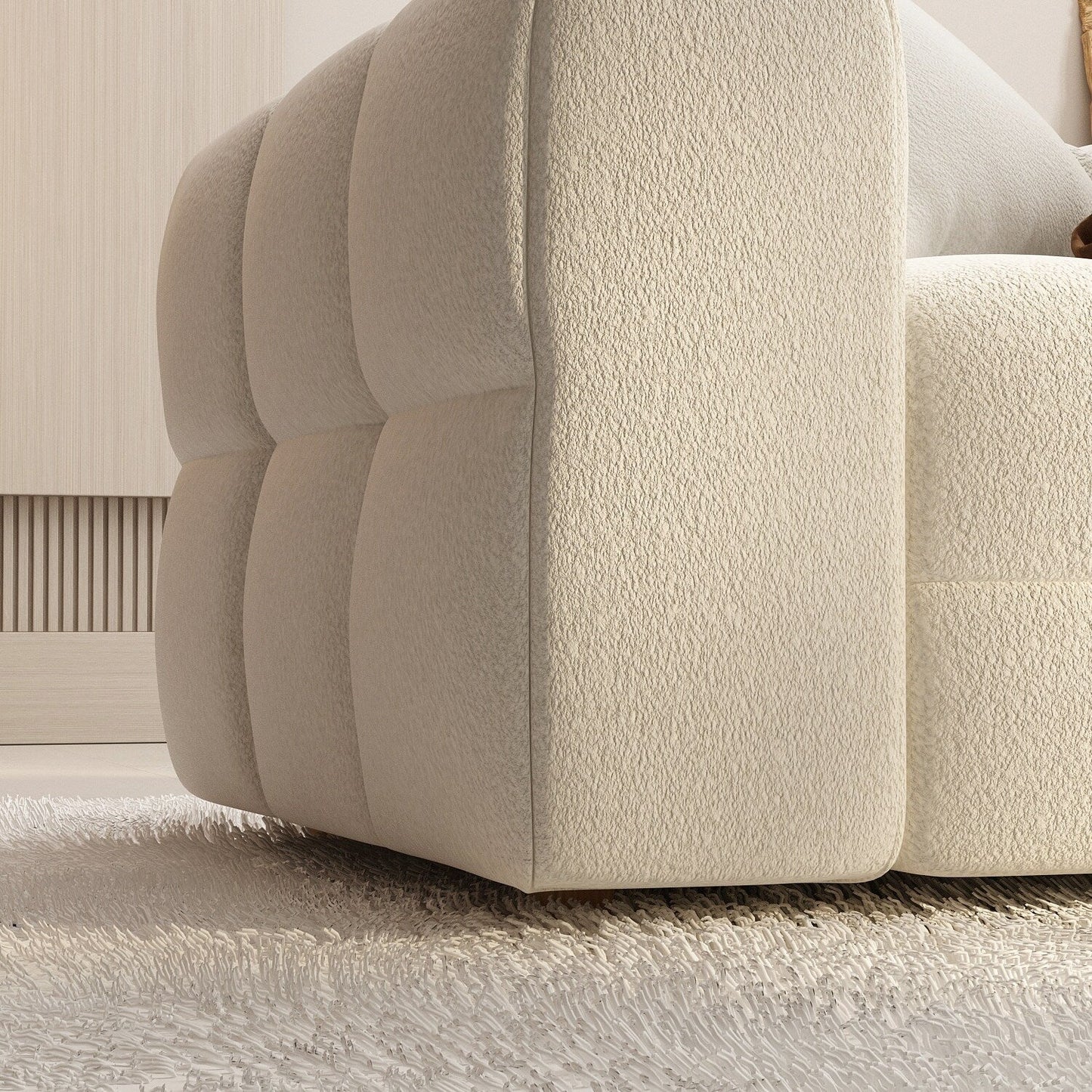 Canapé Teddy en velours blanc avec cadre en bois de 100,8 W pour 4 personnes