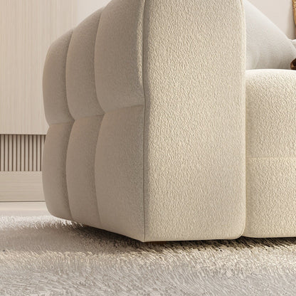 Canapé Teddy en velours blanc avec cadre en bois de 100,8 W pour 4 personnes