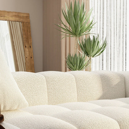 Canapé Teddy en velours blanc avec cadre en bois de 100,8 W pour 4 personnes