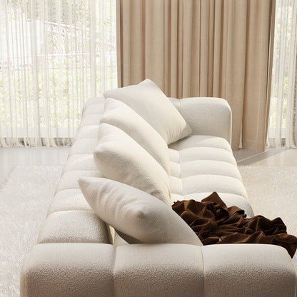 Canapé Teddy en velours blanc avec cadre en bois de 100,8 W pour 4 personnes