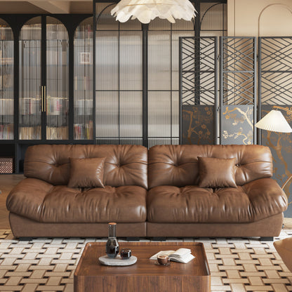 Canapé 3 places en cuir et plumes style milieu de siècle 102,4 - 110,2 x 31,9