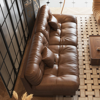 Canapé 3 places en cuir et plumes style milieu de siècle 102,4 - 110,2 x 31,9