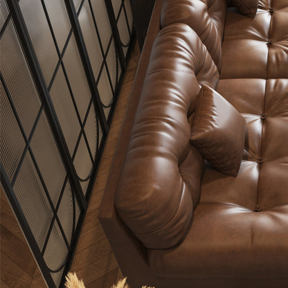 Canapé 3 places en cuir et plumes style milieu de siècle 102,4 - 110,2 x 31,9