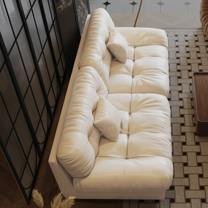 Canapé 3 places en cuir et plumes style milieu de siècle 102,4 - 110,2 x 31,9