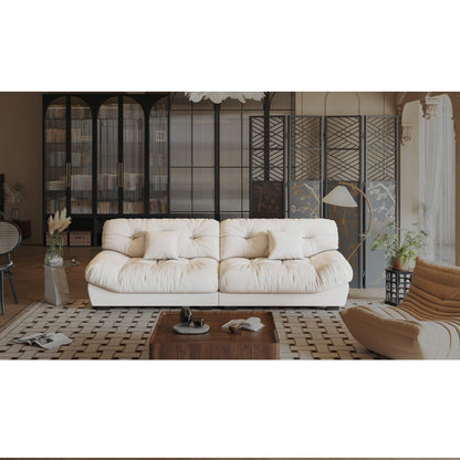 Canapé 3 places en cuir et plumes style milieu de siècle 102,4 - 110,2 x 31,9