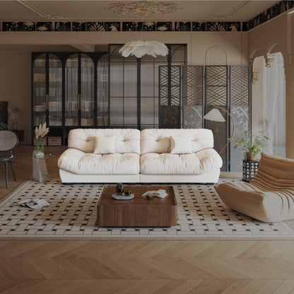 Canapé 3 places en cuir et plumes style milieu de siècle 102,4 - 110,2 x 31,9