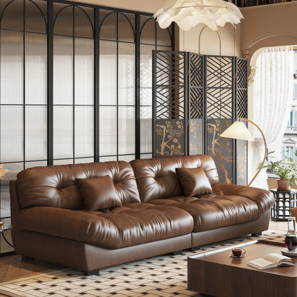 Canapé 3 places en cuir et plumes style milieu de siècle 102,4 - 110,2 x 31,9