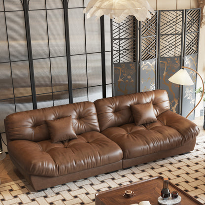 Canapé 3 places en cuir et plumes style milieu de siècle 102,4 - 110,2 x 31,9