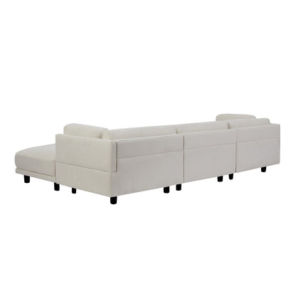 Canapé sectionnel en polyester en forme de L de 102,4 po avec pouf réversible, coussins moelleux et base en plastique robuste