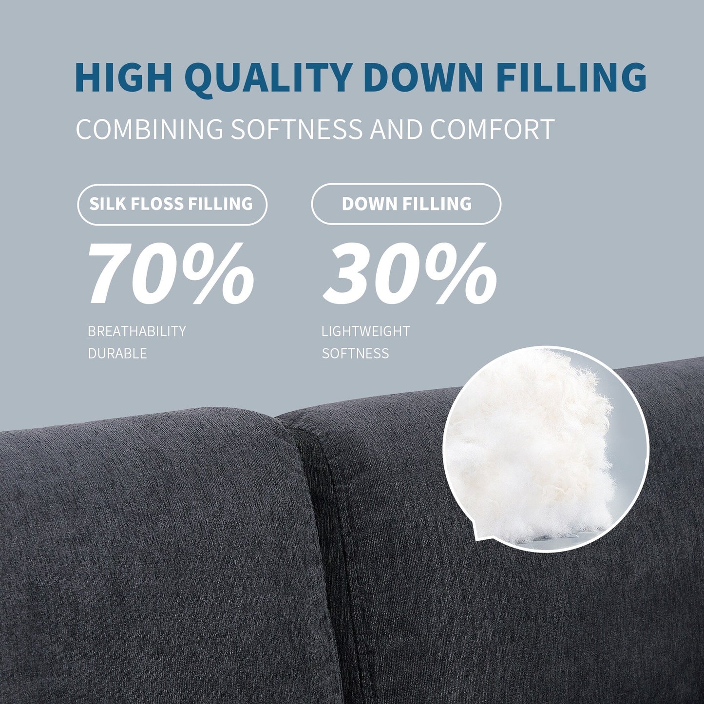 Canapé sectionnel en polyester en forme de L de 102,4 po avec pouf réversible, coussins moelleux et base en plastique robuste