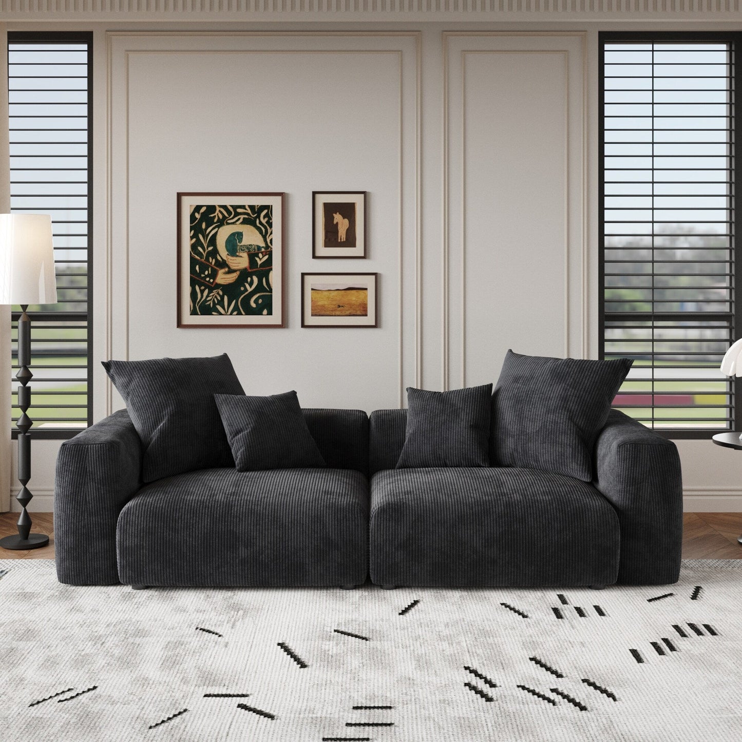 Canapé causeuse modulaire en velours côtelé de 102 po, grand format, style nuage