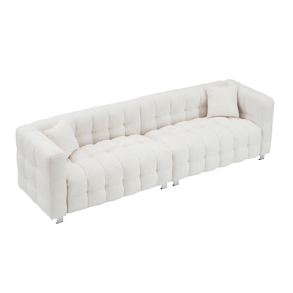 Canapé 4 places en velours Teddy de 102 pouces avec pieds en métal et coussins décoratifs, design multidirectionnel moderne pour le salon