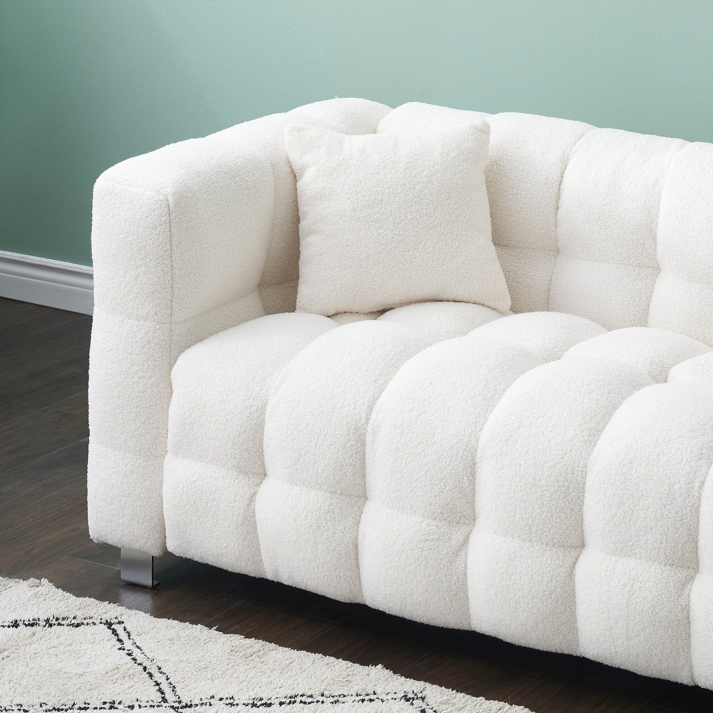 Canapé 4 places en velours Teddy de 102 pouces avec pieds en métal et coussins décoratifs, design multidirectionnel moderne pour le salon