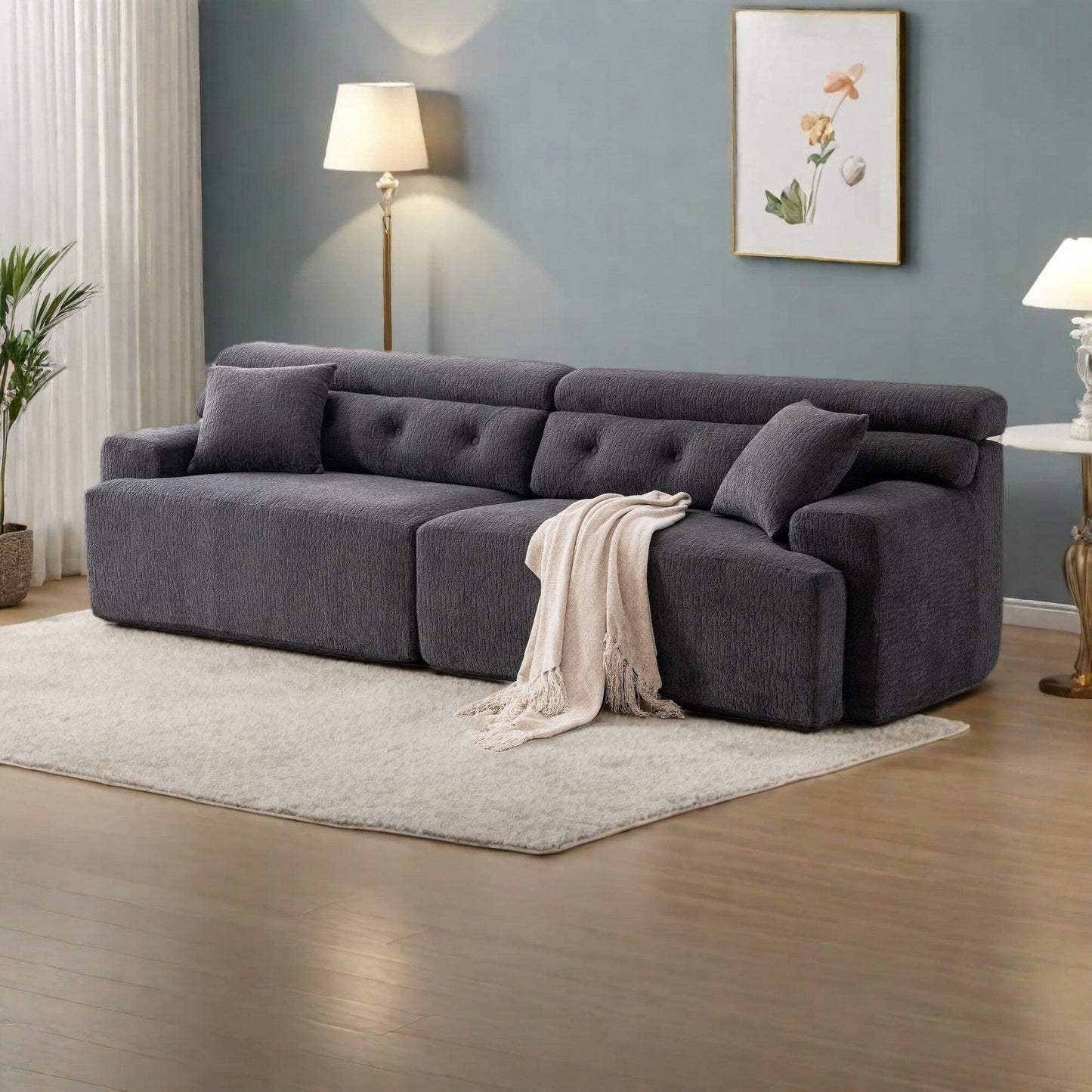 Canapé 4 places en tissu 103.2 avec 2 coussins offerts, assise profonde et dossier surélevé - Éponge haute densité de qualité supérieure