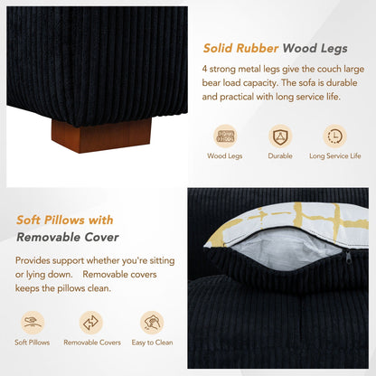 Canapé confortable en velours côtelé avec pieds et coussins en bois - 38,50 x 103,90 x 25,10