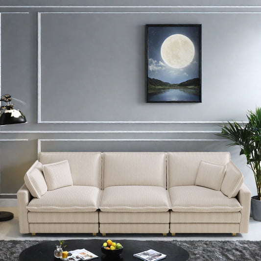 Canapé 4 places classique moderne en velours côtelé 103 - Assise profonde, avec 4 coussins pour le salon