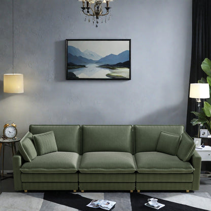 Canapé 4 places classique moderne en velours côtelé 103 - Assise profonde, avec 4 coussins pour le salon