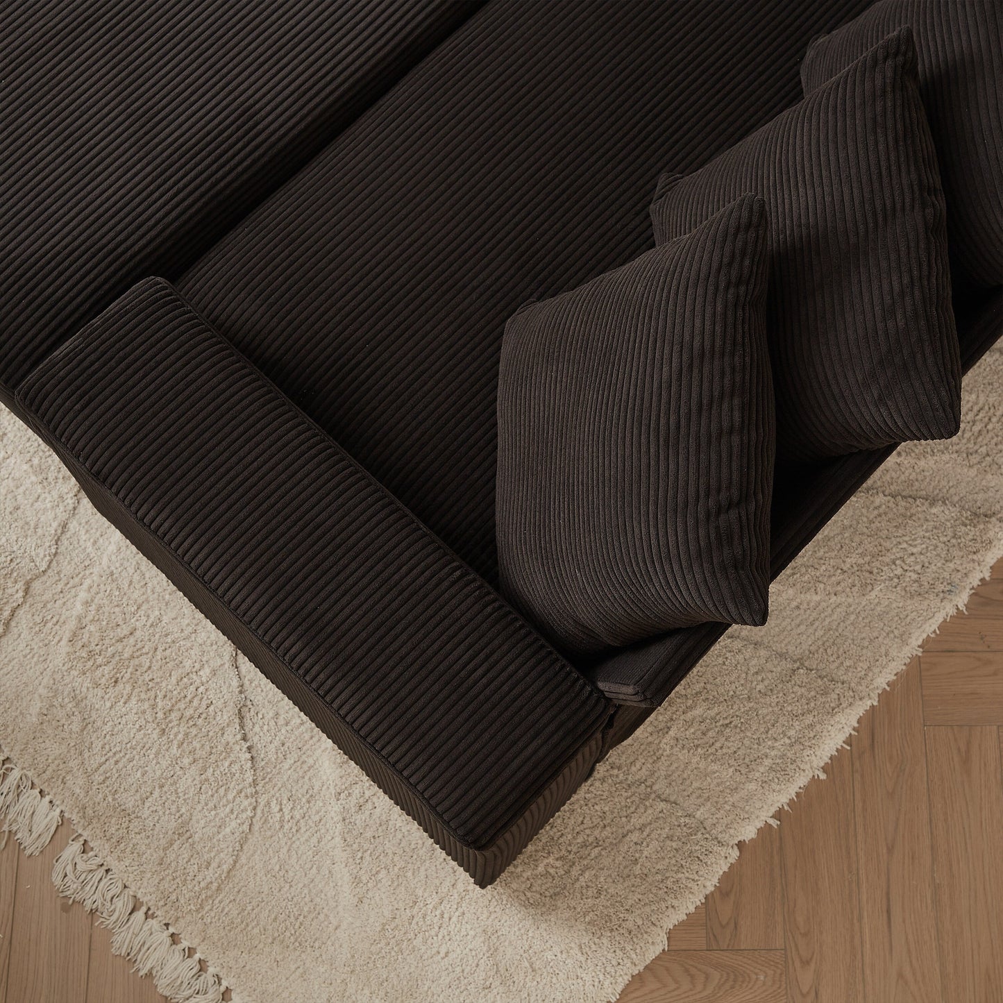 Canapé en L surdimensionné de 104 pouces en velours côtelé avec méridienne