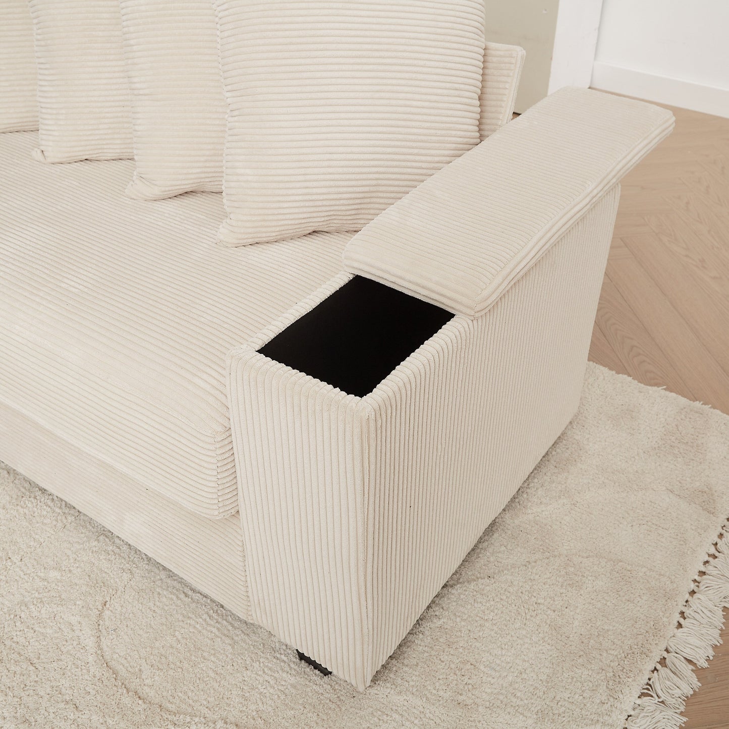 Canapé en L surdimensionné de 104 pouces en velours côtelé avec méridienne