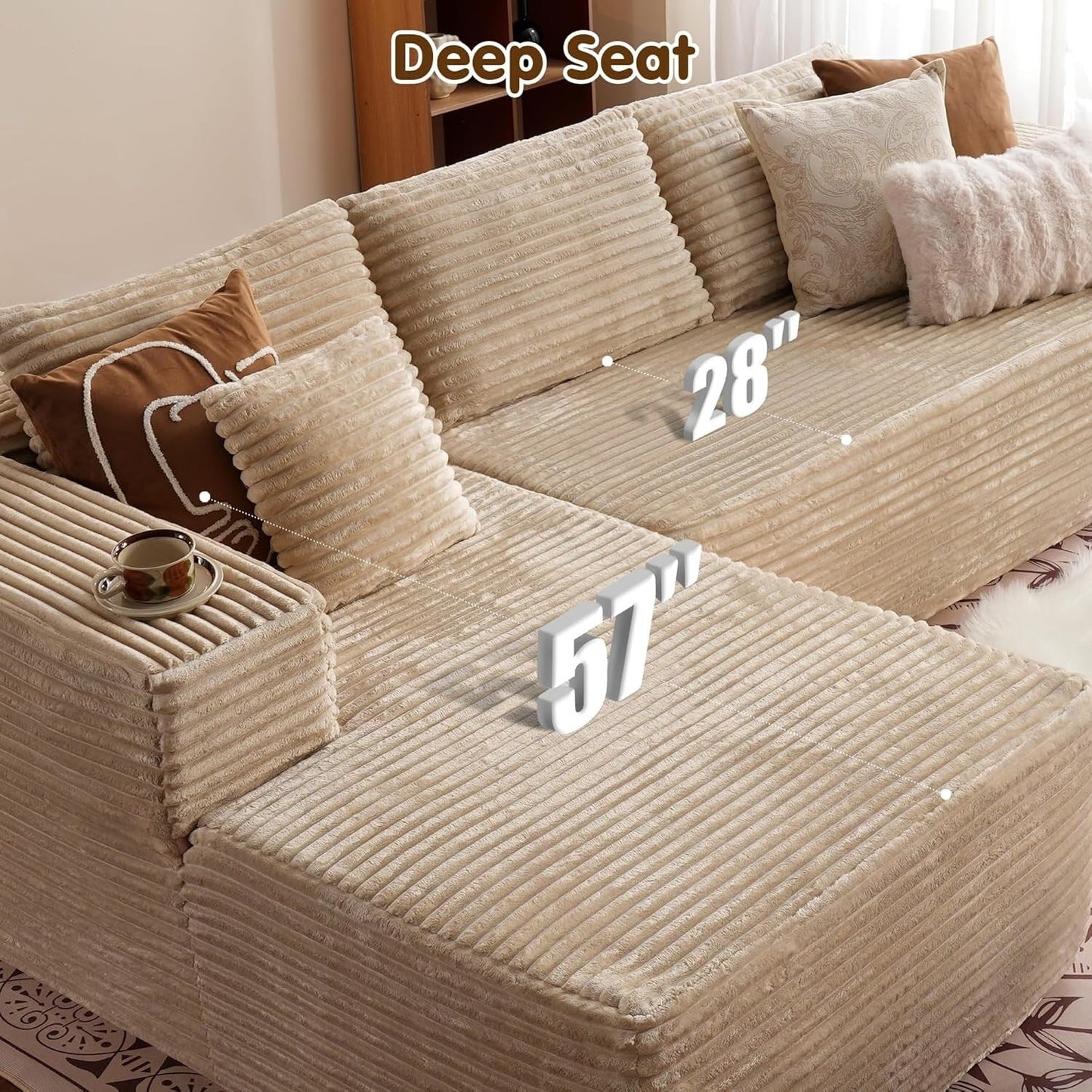 Canapé sectionnel Cloud en forme de L 104 - Canapé modulaire à assise profonde pour salon et chambre, sans assemblage