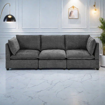 Canapé 3 places en chenille 105 avec coussins à 2 couches, mousse haute résilience